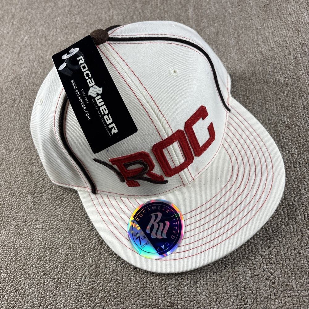 Rocawear ROC Fitted Hat Cap White Red Black Size 7 3/8 – New With Tags